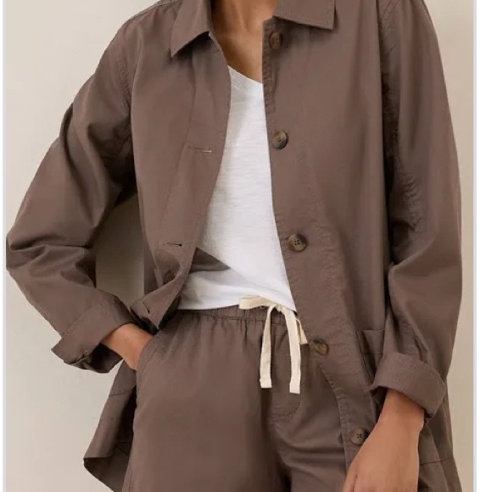 NWT Pact Daily Twill Oversized Shirt Jacket in taupe brown XS
